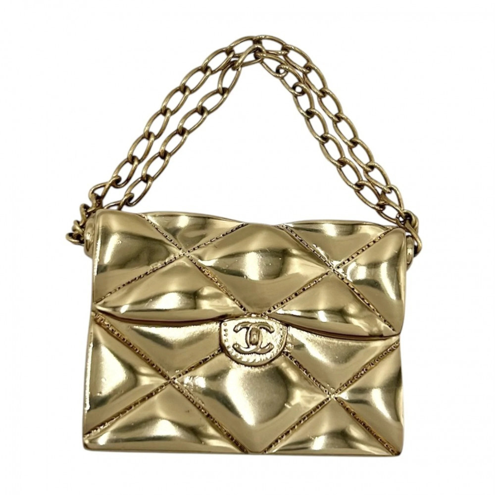CHANEL Gold Logo Brooch